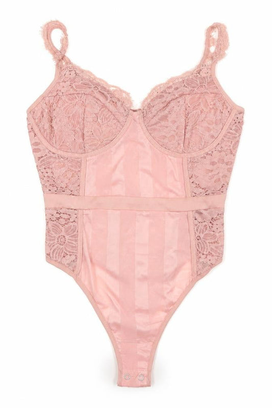PrettyLittleThing Women Pink Lace Bodysuit UK 10 Sleeveless