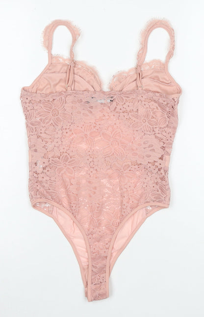 PrettyLittleThing Women Pink Lace Bodysuit UK 10 Sleeveless
