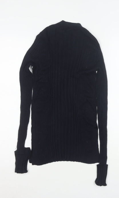 Whistles Women's Black Wool Blend Mock Neck Slim Pullover Jumper Size 6