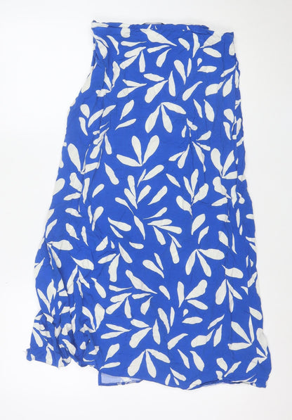 New Look Women Blue White Floral Midi Skirt Size 10 Viscose Lightweight
