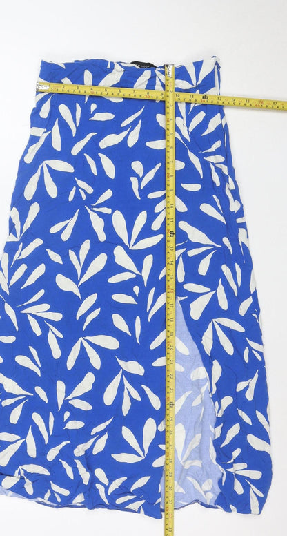 New Look Women Blue White Floral Midi Skirt Size 10 Viscose Lightweight