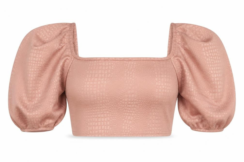 Boohoo Women’s Pink Cropped Puff Sleeve Square Neck Blouse Size 10