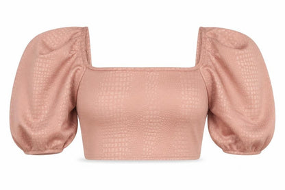 Boohoo Women’s Pink Cropped Puff Sleeve Square Neck Blouse Size 10