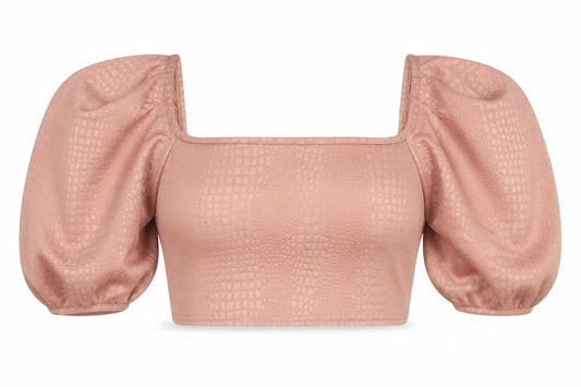 Boohoo Women’s Pink Cropped Puff Sleeve Square Neck Blouse Size 10