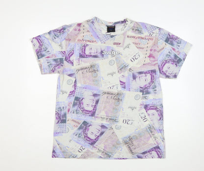 AWGE Men’s Multicoloured Money Print Cotton Short Sleeve T-Shirt Size L