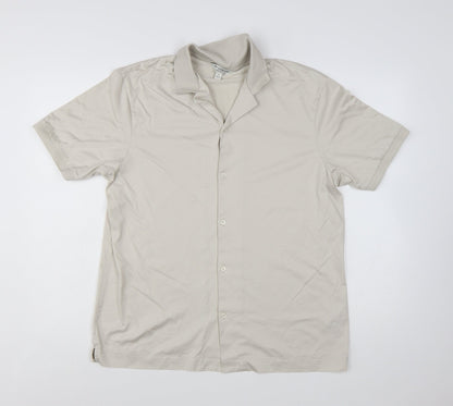Marks and Spencer Autograph Men's Beige Short Sleeve Button-Up Shirt Size M