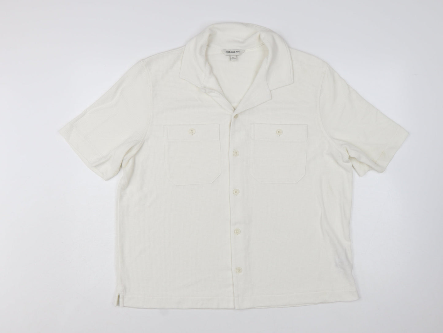 Marks and Spencer Autograph Men's Ivory Button-Up Shirt L Regular Fit