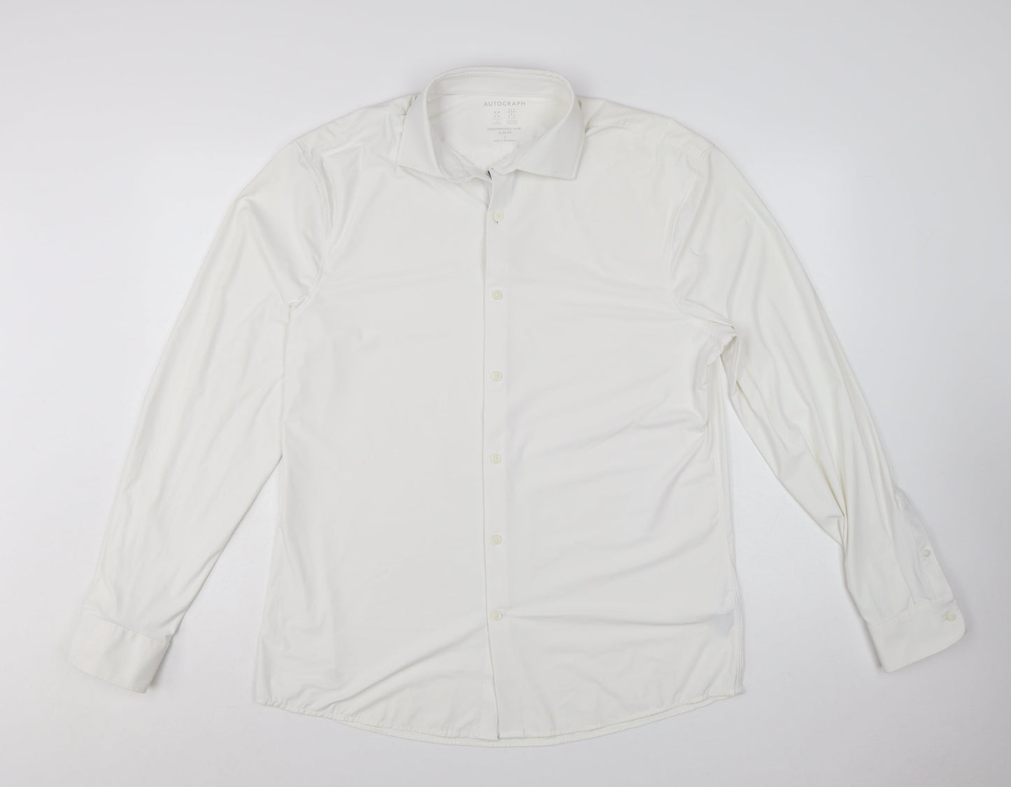 Marks and Spencer Men’s White Slim Fit Performance Long Sleeve Shirt L