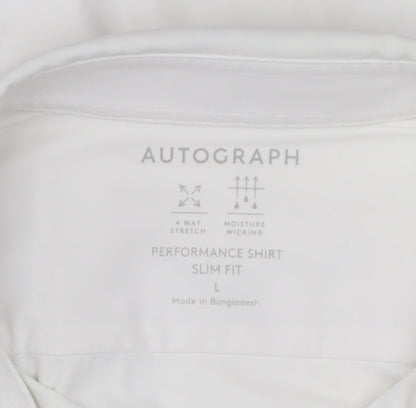 Marks and Spencer Men’s White Slim Fit Performance Long Sleeve Shirt L