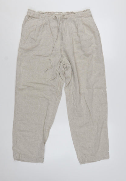 Marks and Spencer Women's Beige Linen Blend Drawstring Trousers Size 12