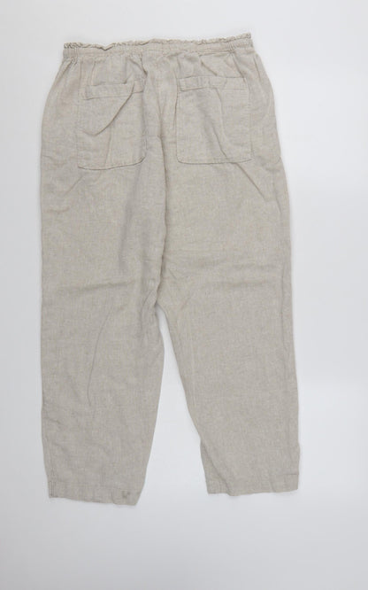 Marks and Spencer Women's Beige Linen Blend Drawstring Trousers Size 12