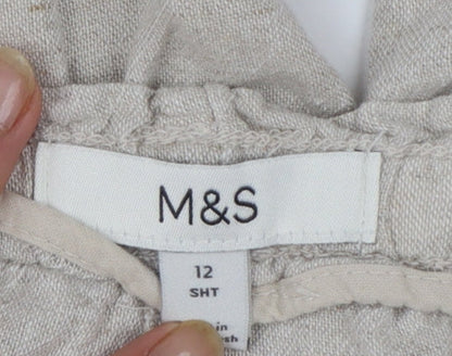 Marks and Spencer Women's Beige Linen Blend Drawstring Trousers Size 12