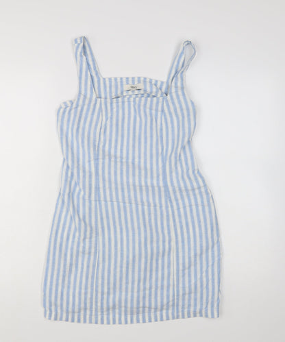 Marks and Spencer Women's Blue Striped Linen Shift Dress Size 10
