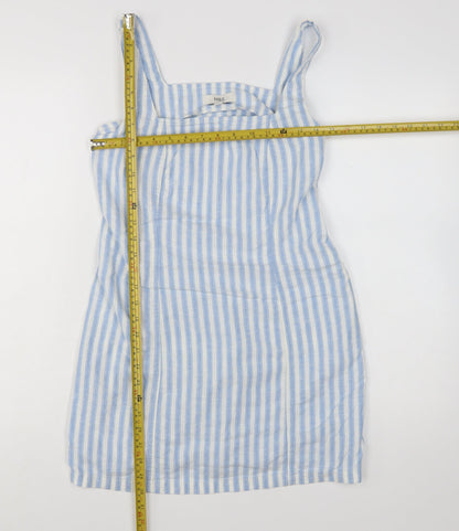 Marks and Spencer Women's Blue Striped Linen Shift Dress Size 10