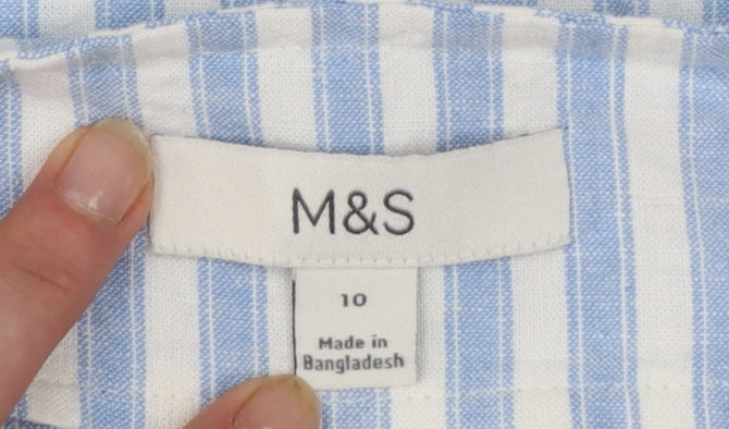 Marks and Spencer Women's Blue Striped Linen Shift Dress Size 10