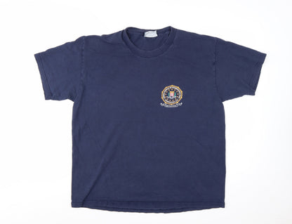 Lee Men's Navy Blue Crew Neck FBI Logo Cotton T-Shirt Size L