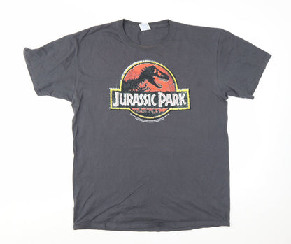 Jerzees Men's Grey Jurassic Park Graphic T-Shirt Large Cotton
