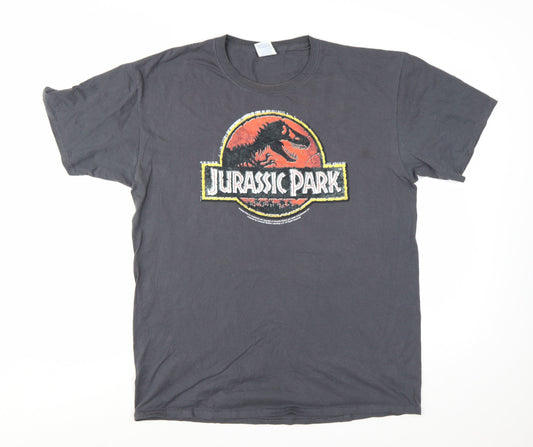 Jerzees Men's Grey Jurassic Park Graphic T-Shirt Large Cotton