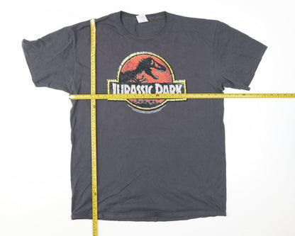 Jerzees Men's Grey Jurassic Park Graphic T-Shirt Large Cotton