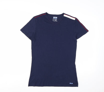FILA Womens Blue V-Neck Slim Fit Short Sleeve T-Shirt Size L