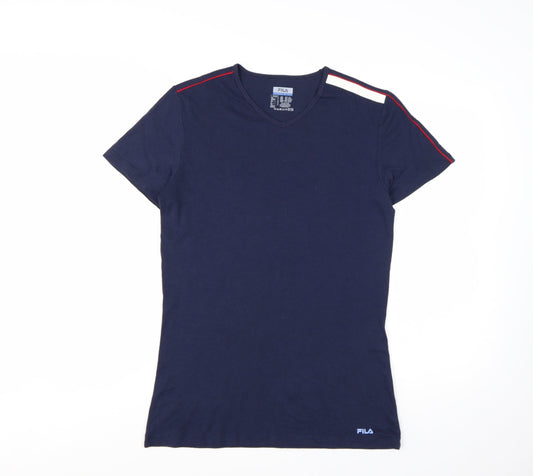 FILA Womens Blue V-Neck Slim Fit Short Sleeve T-Shirt Size L