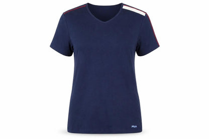 FILA Womens Blue V-Neck Slim Fit Short Sleeve T-Shirt Size L