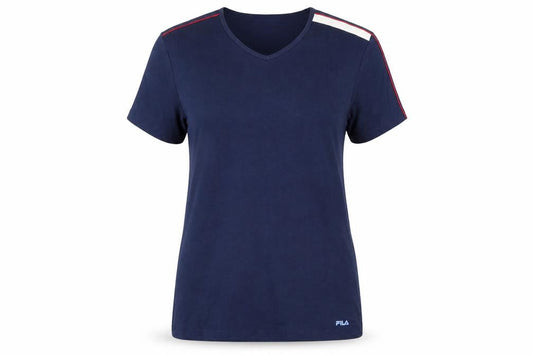 FILA Womens Blue V-Neck Slim Fit Short Sleeve T-Shirt Size L