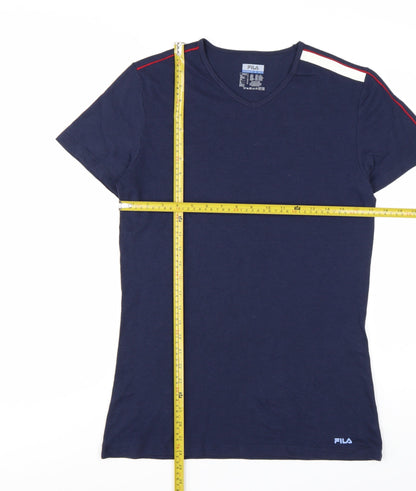 FILA Womens Blue V-Neck Slim Fit Short Sleeve T-Shirt Size L