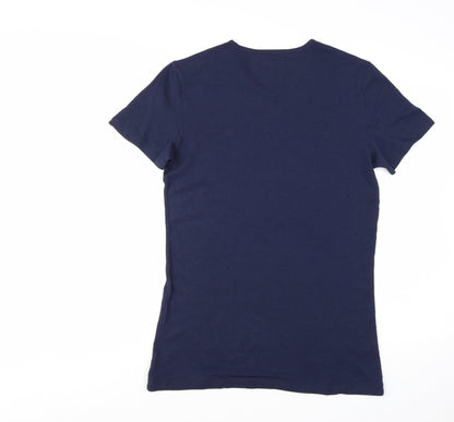 FILA Womens Blue V-Neck Slim Fit Short Sleeve T-Shirt Size L