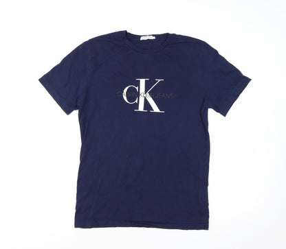 Calvin Klein Jeans Men's Navy Blue Cotton Logo T-Shirt Size L