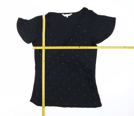 RJR John Rocha Women’s Black Wrap Style Beaded Top Size 14