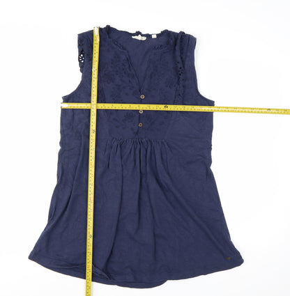 Fat Face Women's Blue Cotton Embroidered Sleeveless Tunic Blouse UK 14