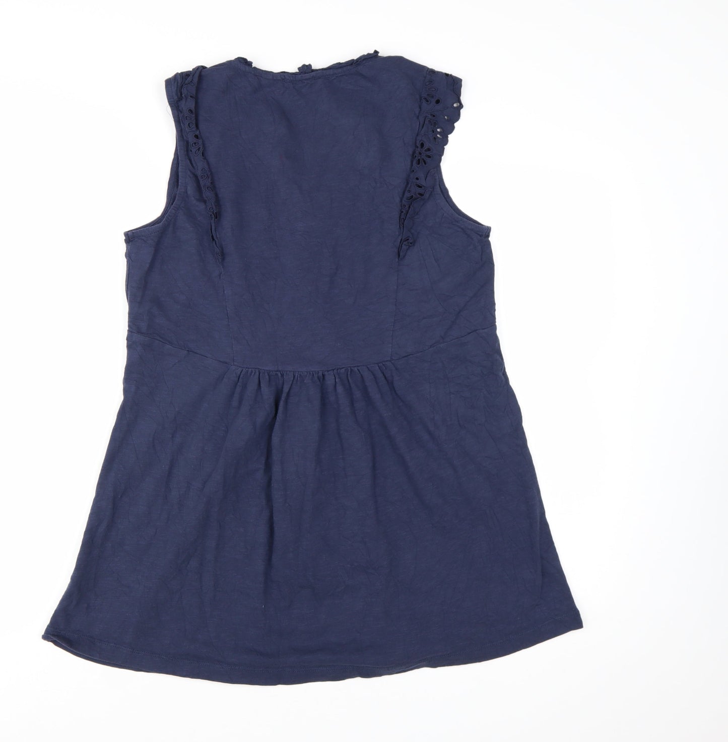 Fat Face Women's Blue Cotton Embroidered Sleeveless Tunic Blouse UK 14