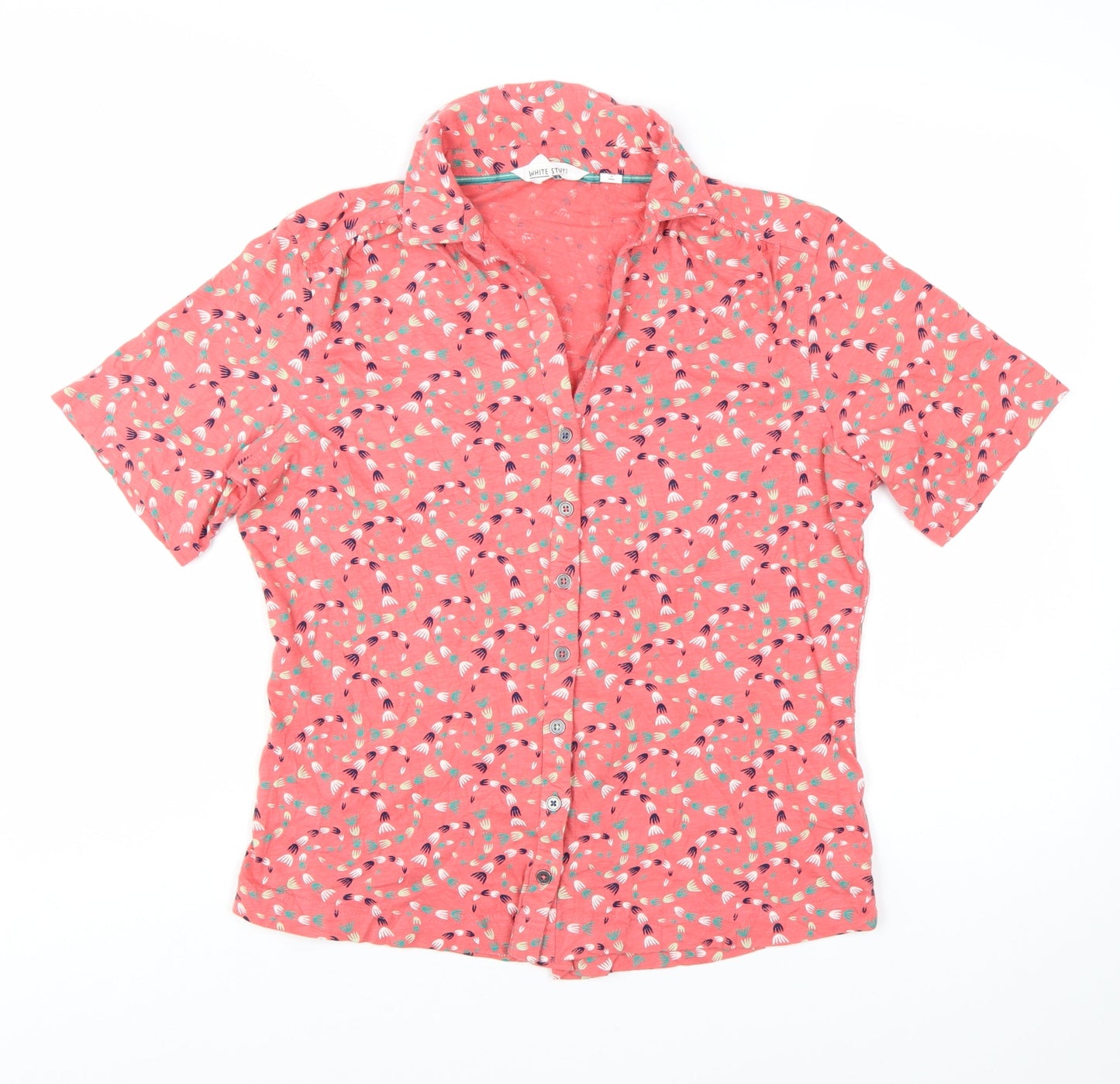 White Stuff Women's Pink Floral Cotton Button-Up Shirt UK 14