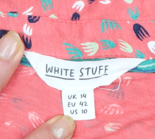 White Stuff Women's Pink Floral Cotton Button-Up Shirt UK 14