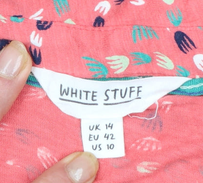 White Stuff Women's Pink Floral Cotton Button-Up Shirt UK 14