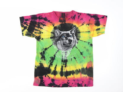 Shaddai Womens Multicoloured Tie-Dye Wolf Print Cotton T-Shirt XL