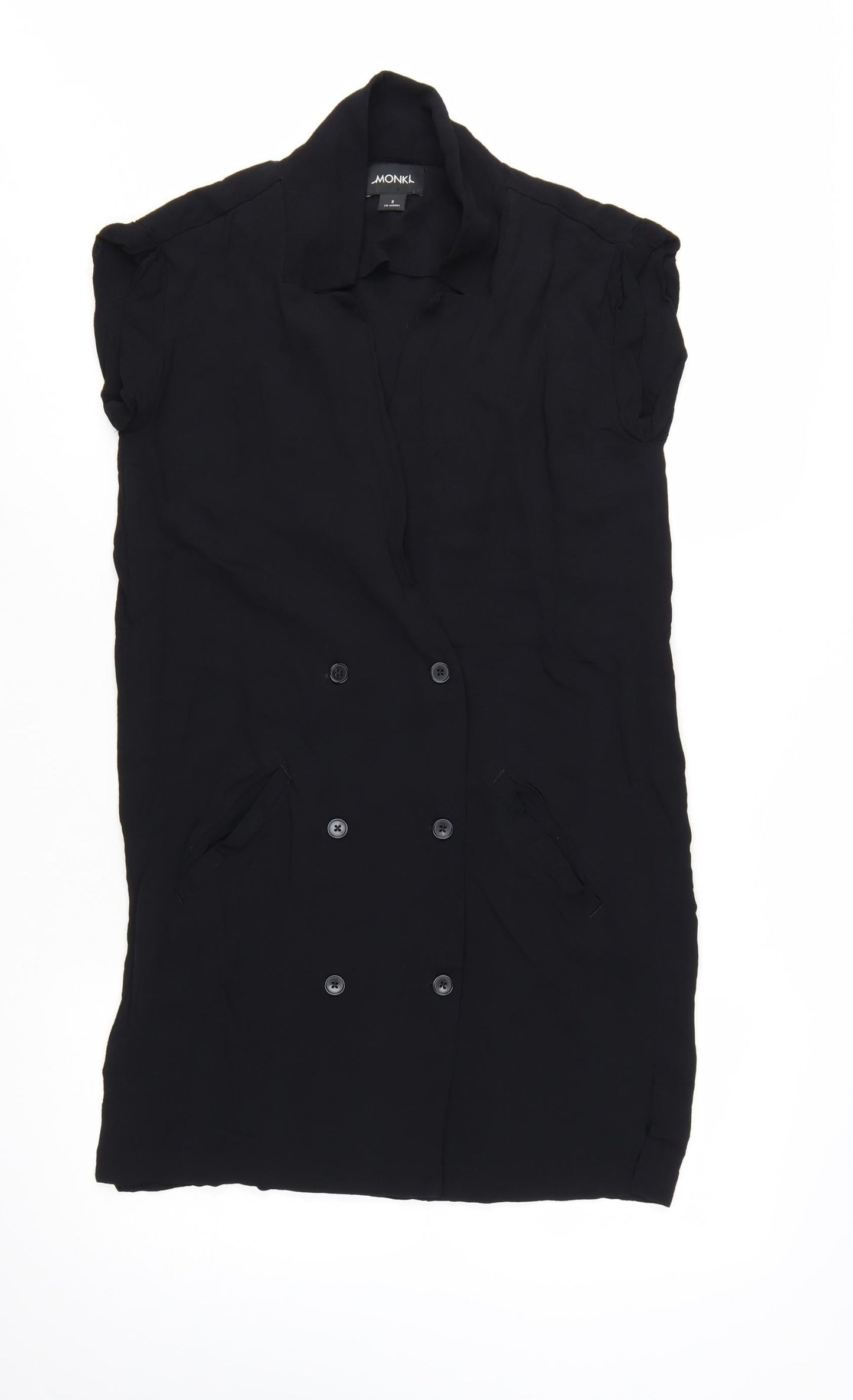 Monki Women Black Collared Short Sleeve Shirt Dress Size S
