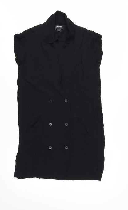 Monki Women Black Collared Short Sleeve Shirt Dress Size S