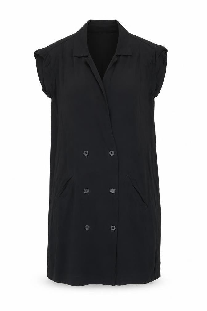 Monki Women Black Collared Short Sleeve Shirt Dress Size S