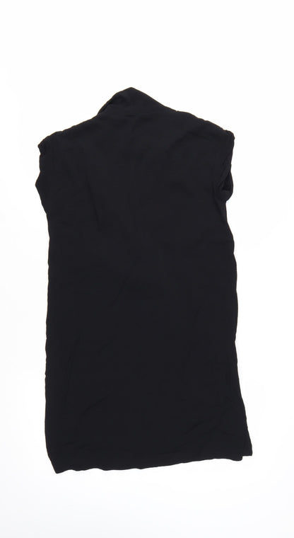 Monki Women Black Collared Short Sleeve Shirt Dress Size S