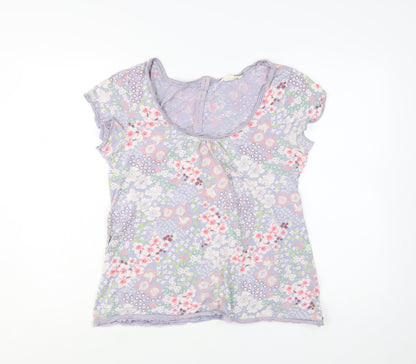 White Stuff Women Purple Floral 100% Cotton T-Shirt Size 14