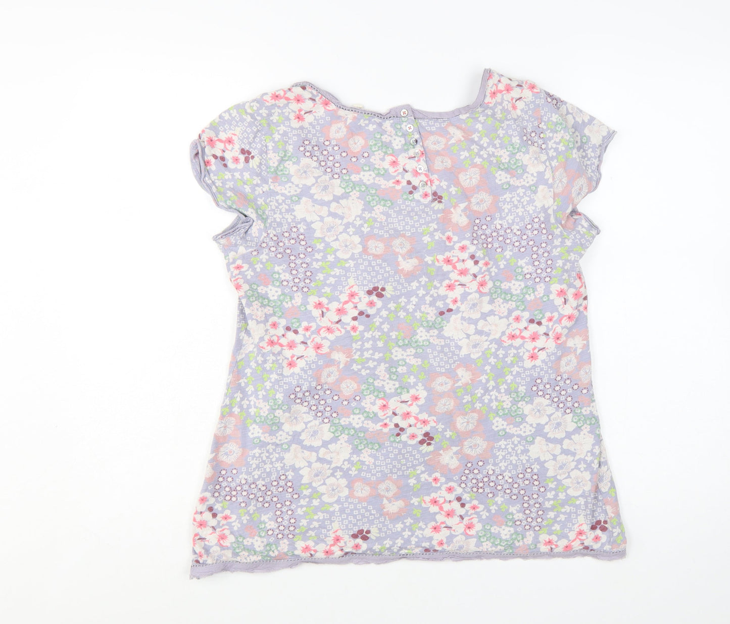 White Stuff Women Purple Floral 100% Cotton T-Shirt Size 14