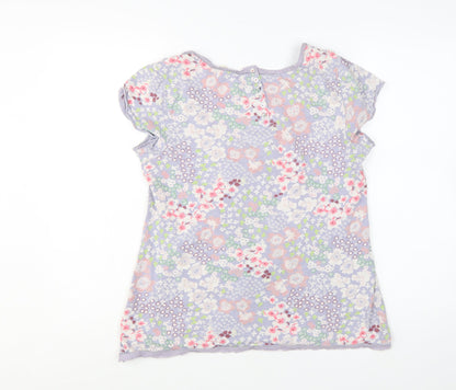 White Stuff Women Purple Floral 100% Cotton T-Shirt Size 14