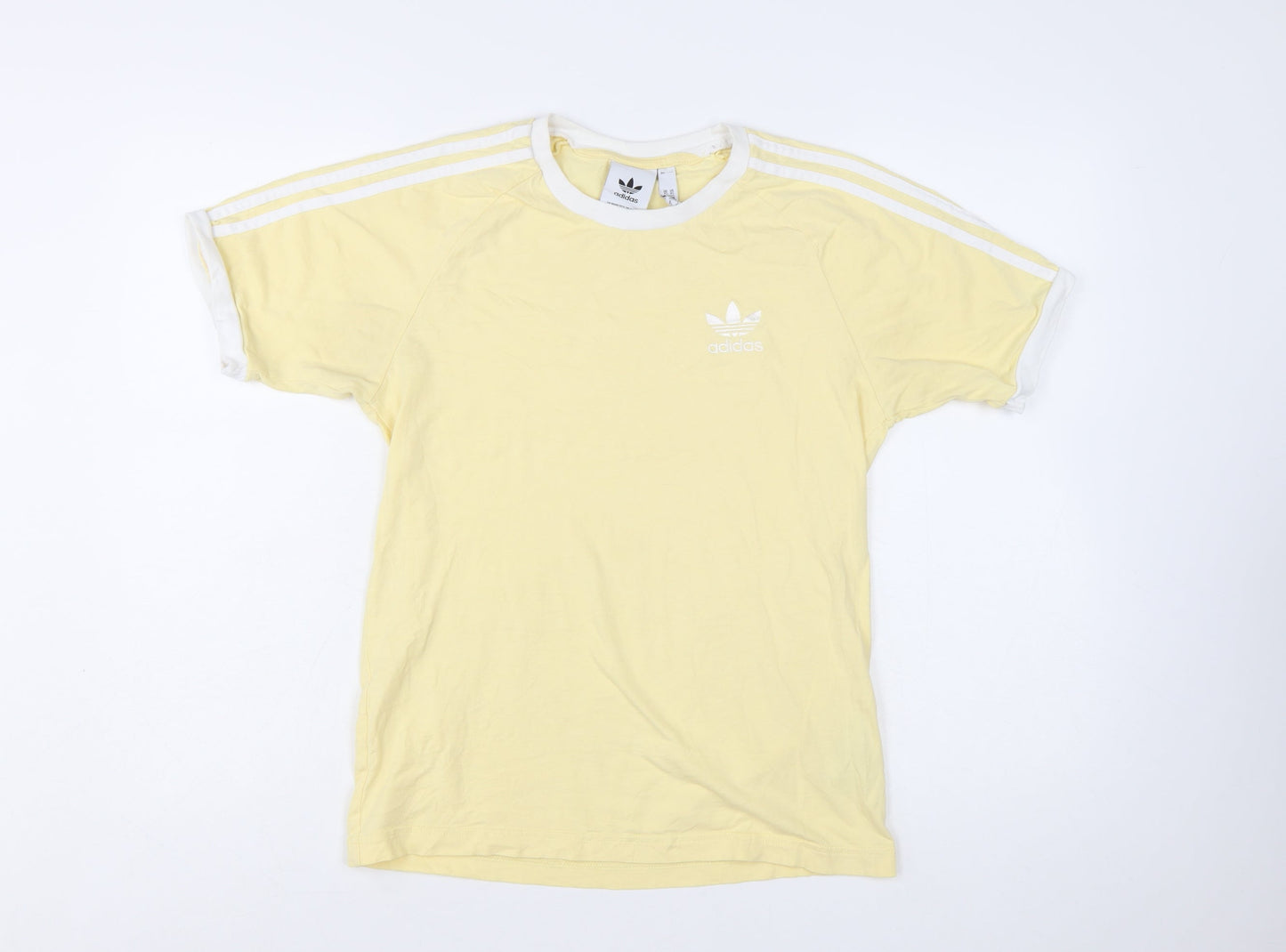 Adidas Women's Yellow Ringer T-Shirt XS Short Sleeve Cotton Retro