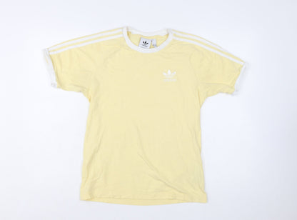 Adidas Women's Yellow Ringer T-Shirt XS Short Sleeve Cotton Retro