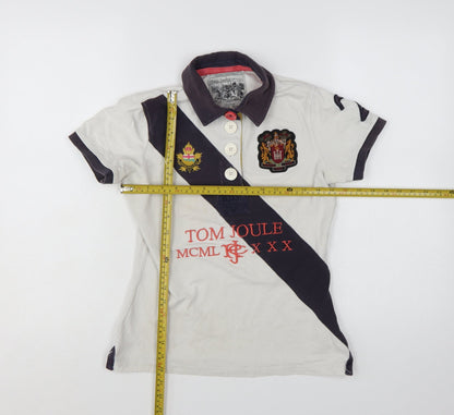 Joules Womens White Polo Shirt Size 10 Embroidered Classic Top