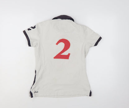 Joules Womens White Polo Shirt Size 10 Embroidered Classic Top
