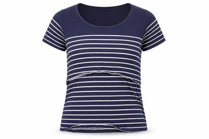 JoJo Maman Bébé Women's Blue Striped Cotton T-Shirt M