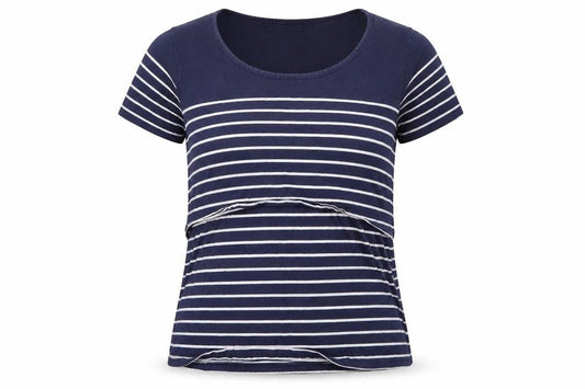 JoJo Maman Bébé Women's Blue Striped Cotton T-Shirt M